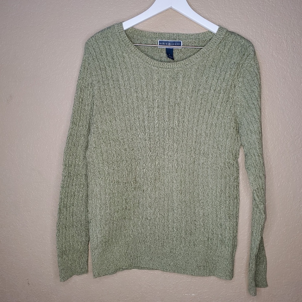 🦩 3/$22Karen Scott cable knit sweater size Large